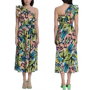 Donna Morgan Women's One-Shoulder Tie-Front Ruffled Midi Dress NWT Size 16W